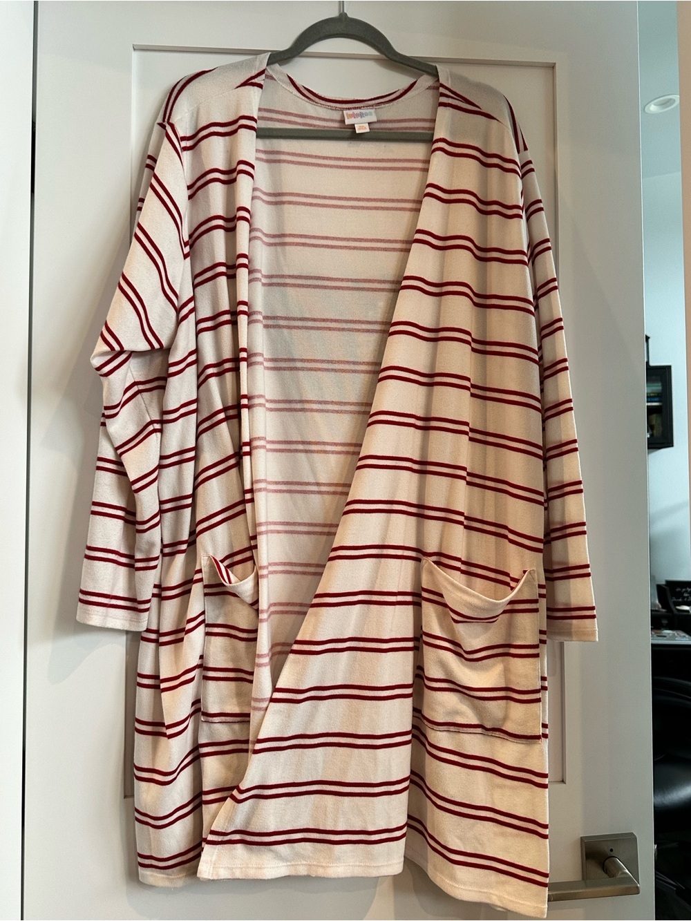 LuLaRoe Cream and Red Striped Top